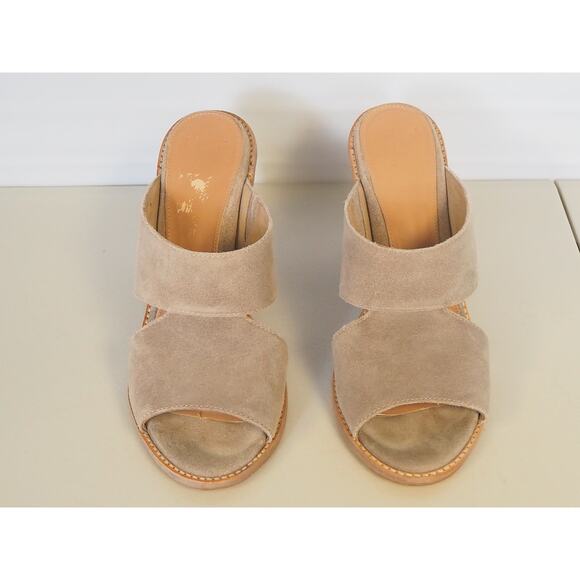 UGG Celia Suede Sandals Women's Sz 8 Stacked 4" Heel Taupe Leather Slide - Picture 2 of 11